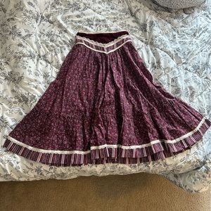 Gunne Sax Jessica’s Gunnies 26” W Velvet Midi Prairie Cottagecore Skirt Lace S